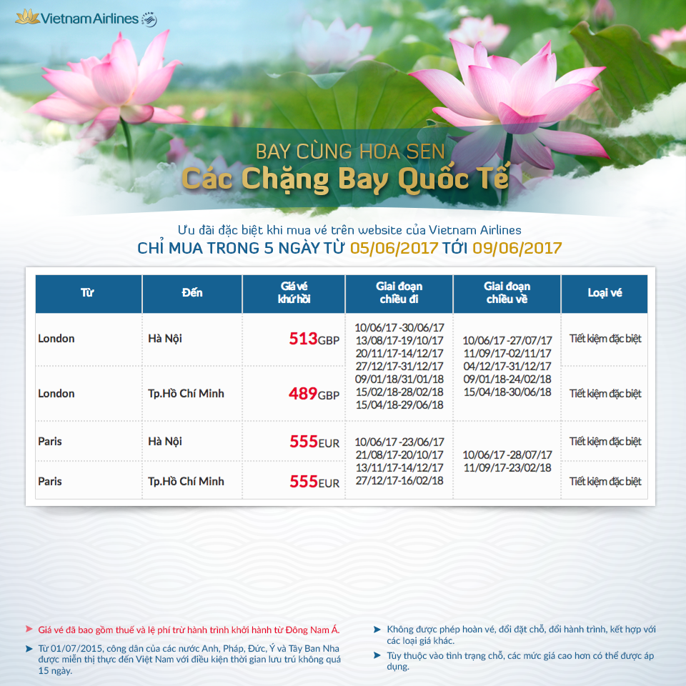 Chương trình khuyến mại Bay cùng hoa sen của Vietnam Airlines